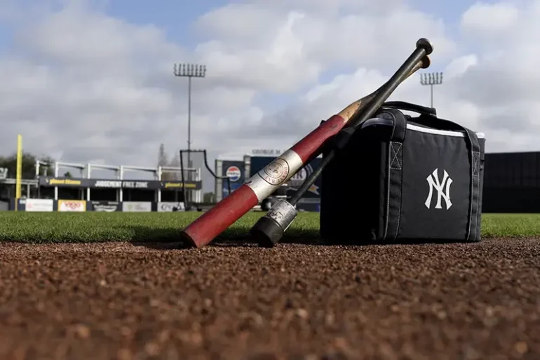 A general view of equipment on the field before the start of a New York Yankees workout during spring training at George M. Steinbrenner Field. Mandatory Credit: Jonathan Dyer-Imagn Images/File Photo