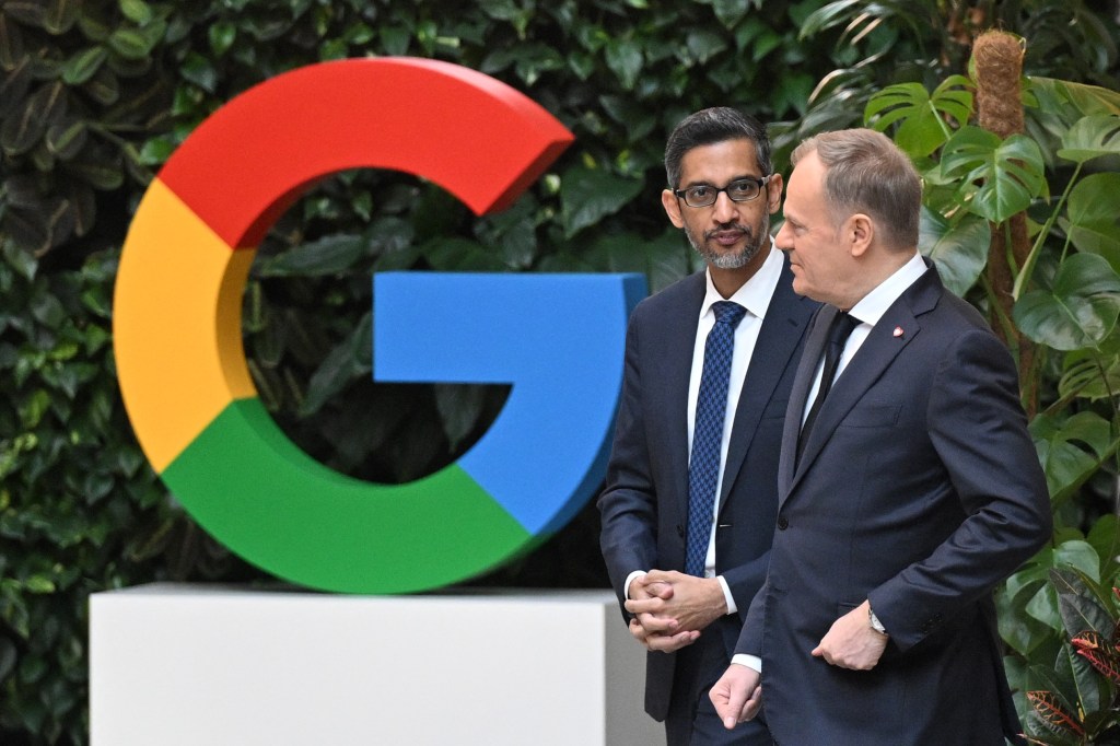 Google CEO Sundar Pichai, left, and Poland's Prime Minister Donald Tusk in Warsaw last week.