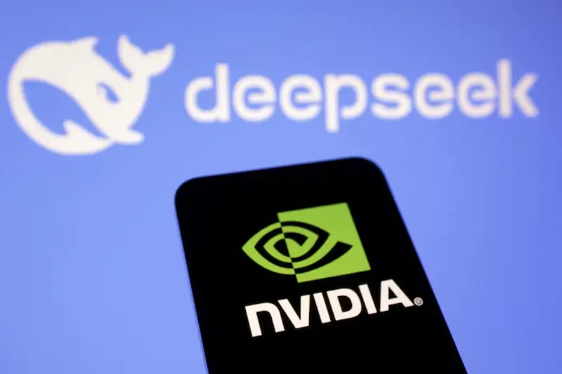 Nvidia and Deepseek logos are seen in this illustration taken, January 27, 2025. REUTERS/Dado Ruvic/Illustrationo/File Photo