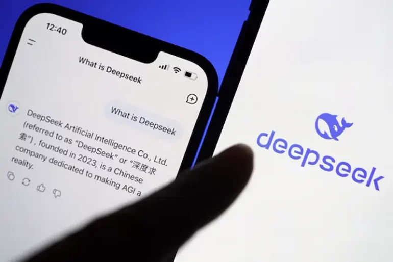 The logo of DeepSeek is displayed alongside its AI assistant app on a mobile phone, in this illustration picture taken January 28, 2025. REUTERS/Florence Lo/Illustration/File Photo