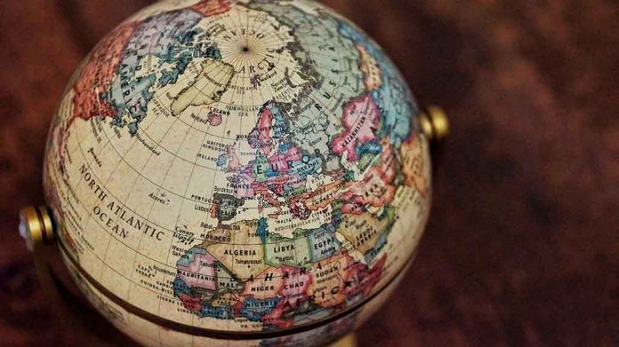 Close up of vintage globe showing Europe and Africa