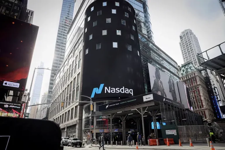 The Nasdaq Market site is seen in New York City, U.S., March 26, 2024. REUTERS/Brendan McDermid/File Photo