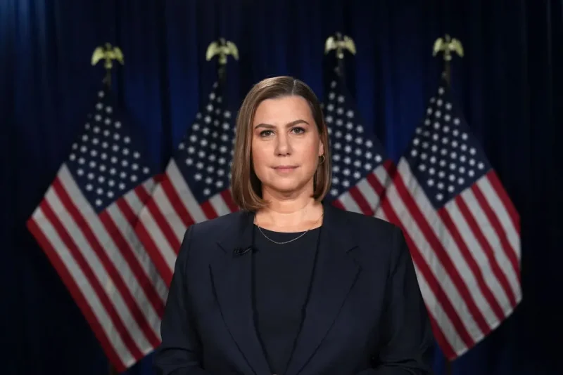 US Senator Elissa Slotkin (D-MI), rehearses the Democratic response to President Donald Trump's address to a joint session of congress on March 4, 2025, in Wyandotte, Michighan. (Photo by Paul Sancya / POOL / AFP) (Photo by PAUL SANCYA/POOL/AFP via Getty Images)