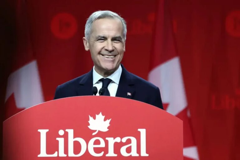 Canada's Liberal Leader and Prime Minister-elect Mark Carney speaks after being elected as the new Liberal Party leader, in Ottawa on March 9, 2025. Canada's Liberal Party overwhelmingly elected Mark Carney as its new leader and the country's next prime minister on March 9, 2025, tasking the former central banker with helming Ottawa's response to threats from US President Donald Trump. (Photo by Dave Chan / AFP) (Photo by DAVE CHAN/AFP via Getty Images)