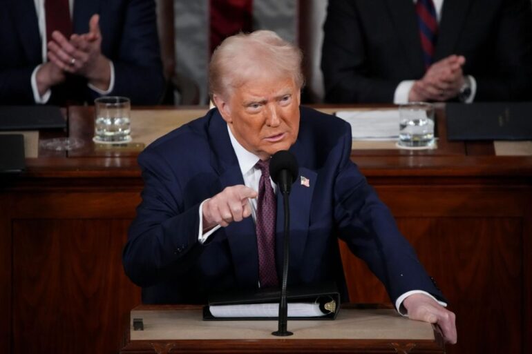 President Donald Trump addresses a joint session of Congress at the U.S. Capitol on March 04, 2025 in Washington, DC