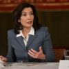 New York Gov. Kathy Hochul in a meeting with Farmers and Agriculture Leaders discussing tariffs at the State Capitol in Albany, NY