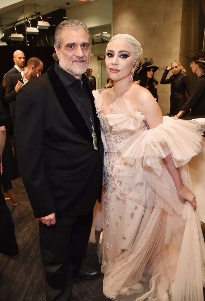 Joe Germanotta and Lady Gaga attending the 60th Annual GRAMMY Awards at Madison Square Garden in New York City, posing for a picture