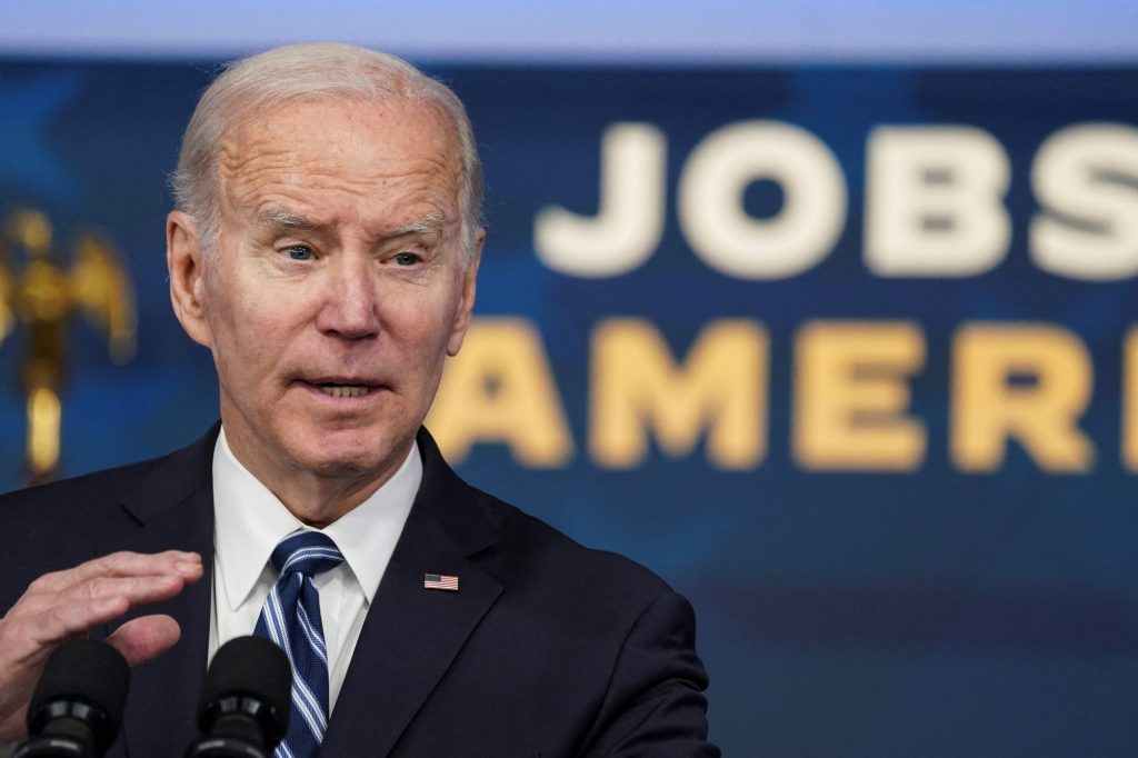 U.S. President Joe Biden delivering a speech about the economy and January jobs report in the South Court Auditorium at the White House