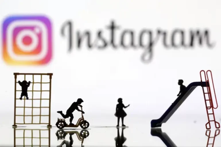 Children playground miniatures are seen in front of displayed Instagram logo in this illustration taken April 4, 2023. REUTERS/Dado Ruvic/Illustration/File Photo