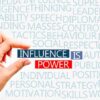Hand holding block text influence is power