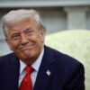 WASHINGTON, DC - APRIL 14: U.S. President Donald Trump smiles as he meets with President Nayib Bukele of El Salvador in the Oval Office of the White House April 14, 2025 in Washington, DC. Trump and Bukele were expected to discuss a range of bilateral issues including the detention of Kilmar Armando Abrego Garcia, who has been held in a prison in El Salvador since March 15. (Photo by Win McNamee/Getty Images)