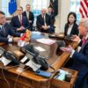 President Trump meeting in the Oval Office with Japanese Minister of State for Economic and Fiscal Policy Ryosei Akazawa on April 16, 2025.