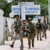 Indian security forces patrol a road near Dal Lake in Srinagar, India, on May 6, 2025. Increased military presence follows the April 22 attack on tourists in Pahalgam, amid rising tensions between India and Pakistan. (Photo by Basit Zargar / Middle east images / Middle East Images via AFP) (Photo by BASIT ZARGAR/Middle east images/AFP via Getty Images)