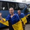 CHERNIHIV, UKRAINE - MAY 24: Ukrainian prisoners of war disembark from a bus after being released after months in a Russian prison on May 24, 2025 in Chernihiv, Ukraine. Ukraine and Russia have pledged to exchange 1,000 prisoners of war from both sides over the coming days, following the first direct talks between the two delegations held in Istanbul on May 16. Today's swap brought home 307 Ukrainian soldiers. The large-scale swap would represent the largest since Russia launched its full-scale war in Ukraine in 2022. (Photo by Paula Bronstein / Getty Images)