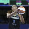 Chicago Sky forward Angel Reese shoots a free throw against the New York Liberty during the second half at Wintrust Arena.