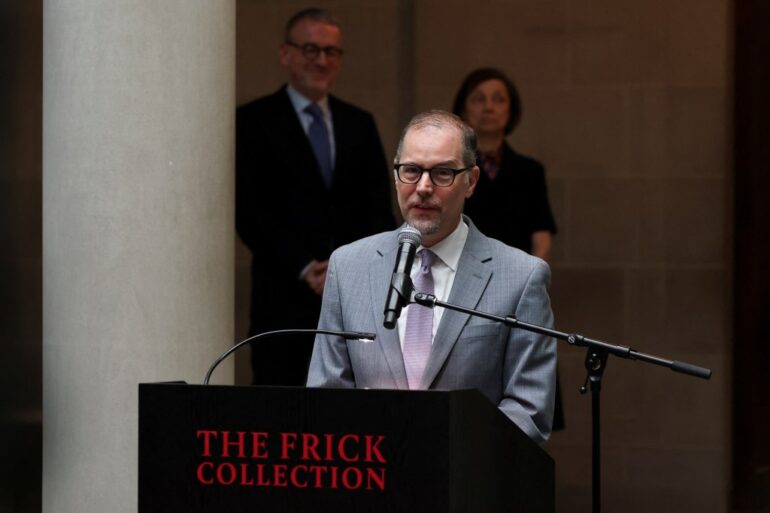 Manhattan Borough President Mark Levine speaks during the reopening event at The Frick Collection in New York City, U.S., April 17, 2025.