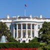 White House with gardens and fountain in foreground