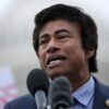 U.S. Rep. Shri Thanedar speaking at a press conference in front of the U.S. Capitol, announcing efforts to impeach President Donald Trump