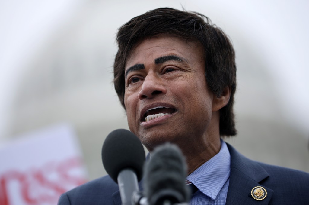 U.S. Rep. Shri Thanedar speaking at a press conference in front of the U.S. Capitol, announcing efforts to impeach President Donald Trump