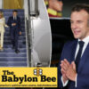Politics: french prez macron claims he fell down stairs again