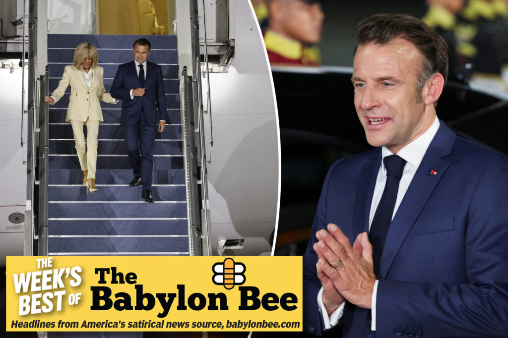 Politics: french prez macron claims he fell down stairs again