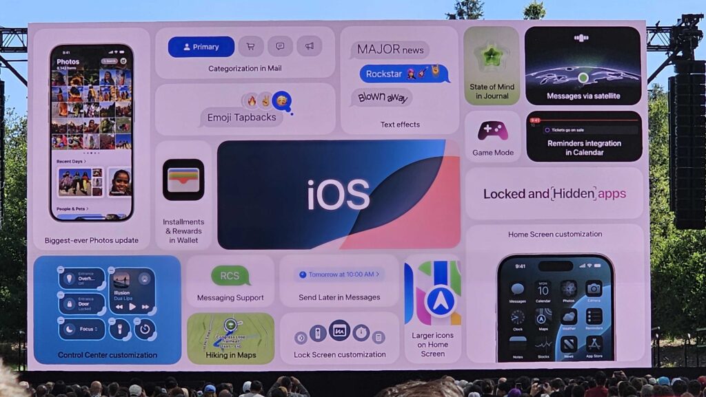 Apple iOS 18 on a screen at WWDC 2024
