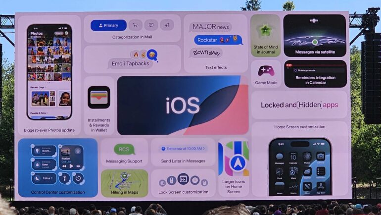 Apple iOS 18 on a screen at WWDC 2024
