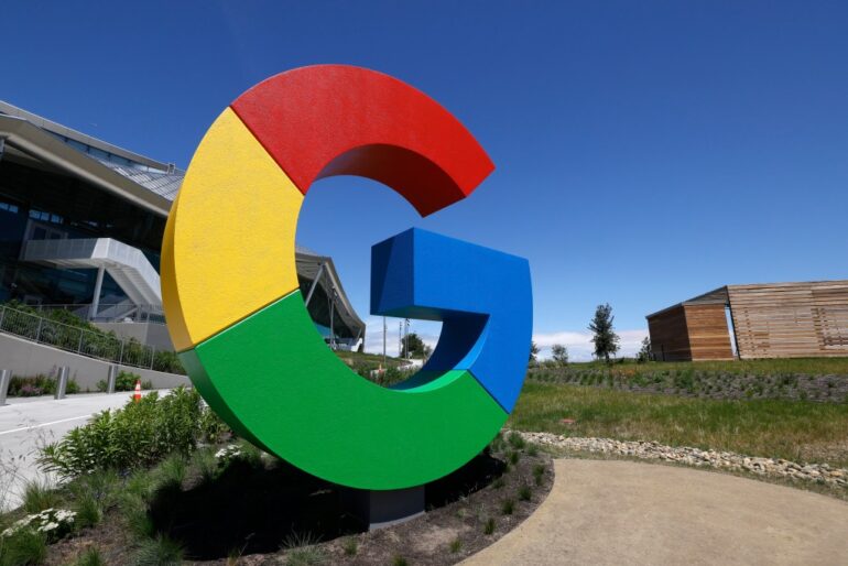 Google logo at Mountain View, Calif., headquarters.