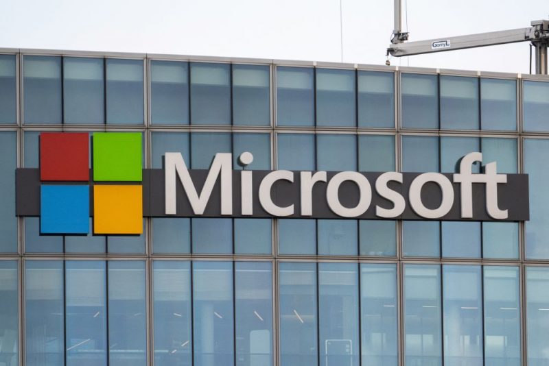 This photograph shows a view of Microsoft's logo on the company's French headquarters in Issy-les-Moulineaux on the outskirts of Paris on January 6, 2025. (Photo by Martin LELIEVRE / AFP) (Photo by MARTIN LELIEVRE/AFP via Getty Images)