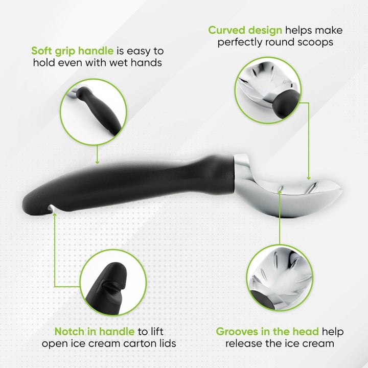 The Spring Chef ice cream scooper is carefully designed, with built-in indentations that easily release ice cream once it's been scooped.