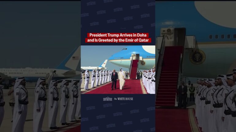 President Trump arrives in Doha, Qatar, and is greeted by Emir of Qatar