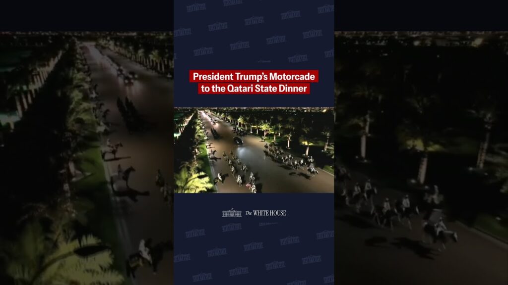 President Trump motorcade is escorted into Lusail Palace for the Qatari State Dinner 🔥