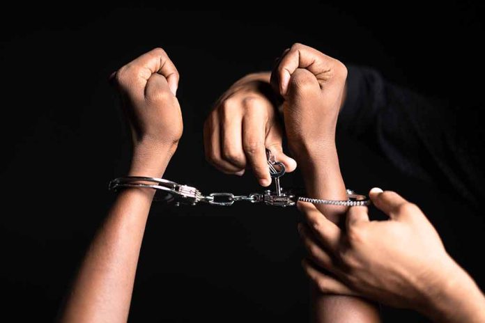 Handling handcuffs and unlocking with a key
