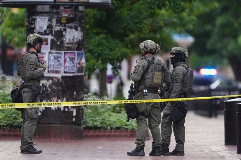Police officers at a crime scene.
