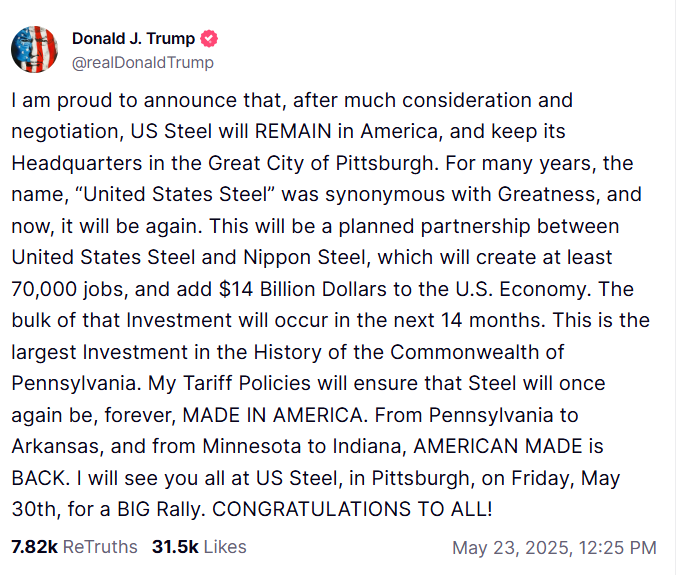 Politics: trump secures u.s. steel's future massive deal with