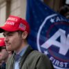 Nick Fuentes, far-right activist, holds a rally at the Lansing Capitol, in Lansing, Michigan, Nov. 11, 2020.