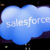 A logo of Salesforce is seen at its exhibition space, at the Viva Technology conference dedicated to innovation and startups at the Porte de Versailles exhibition center in Paris, France June 16, 2022. REUTERS/Benoit Tessier