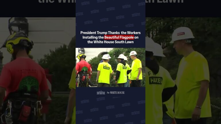 POTUS thanks the workers installing the beautiful flagpole on the South Lawn of the White House.