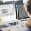 Security breach alert displayed on computer monitor