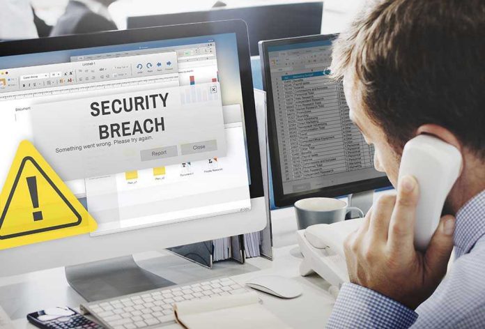 Security breach alert displayed on computer monitor
