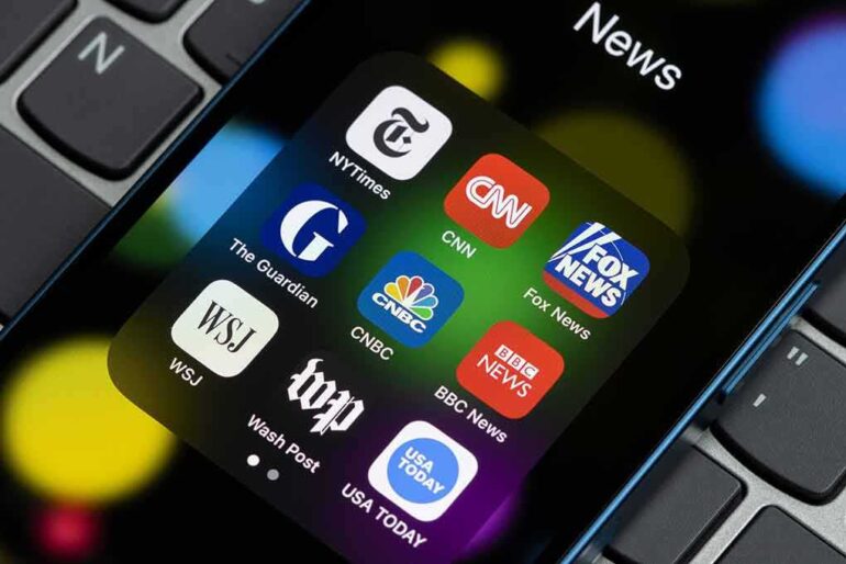 News app icons on a smartphone screen