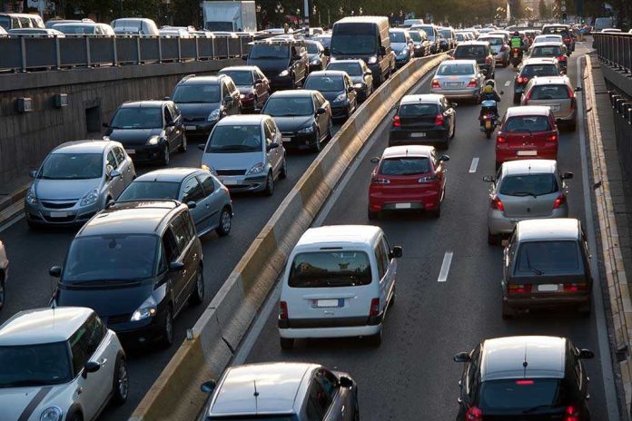 Traffic jam on a multilane highway.