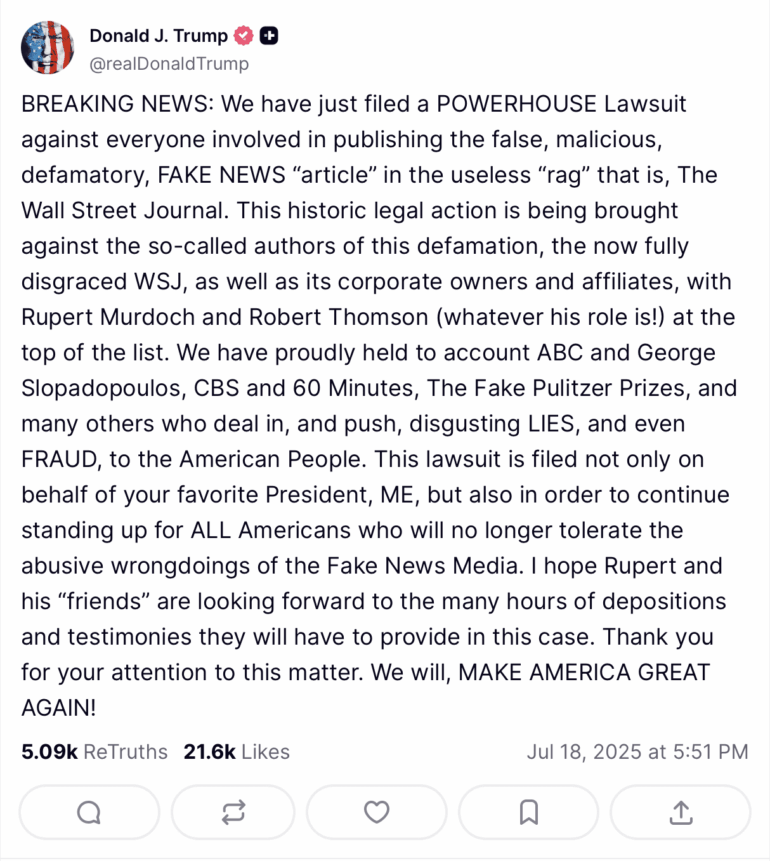 President Trump Files “POWERHOUSE” Lawsuit Against The Wall Street Journal * 100PercentFedUp.com * by Noah