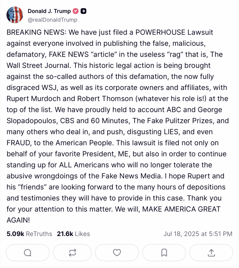 President Trump Files “POWERHOUSE” Lawsuit Against The Wall Street Journal * 100PercentFedUp.com * by Noah