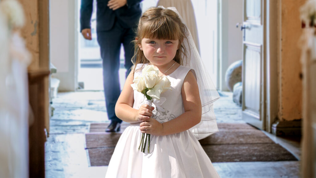Satire news: completely charmless flower girl walks directly down aisle
