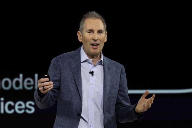 Andy Jassy speaking at an Amazon Devices launch event.