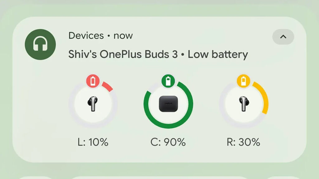 Android earbuds battery indicator