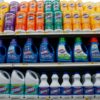 Grocery store shelves stocked with Clorox cleaning products.
