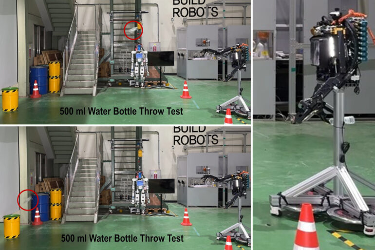 Science & tech: robot tosses water bottle into barrel to