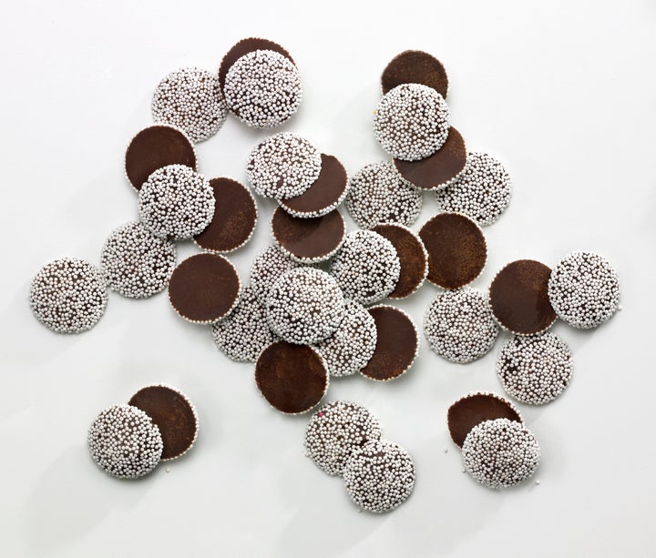 Nonpareils are typically covered in white sprinkles, as seen above.